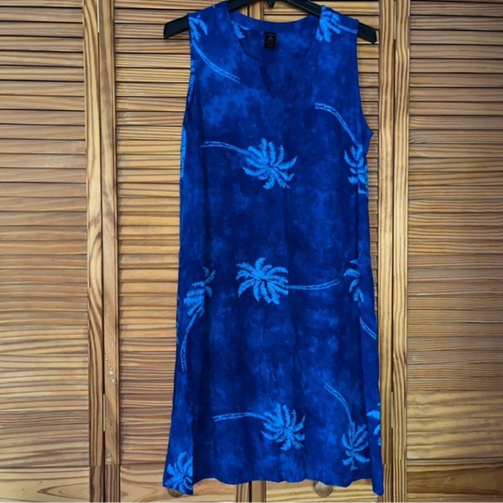 Apostrophe Blue Palm Tree V Neck Sundress Size Large